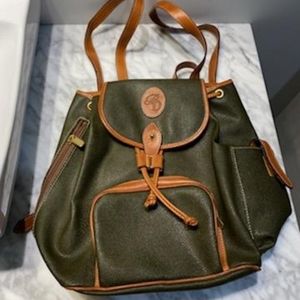 Babe Didrikson green and brown leather backpack